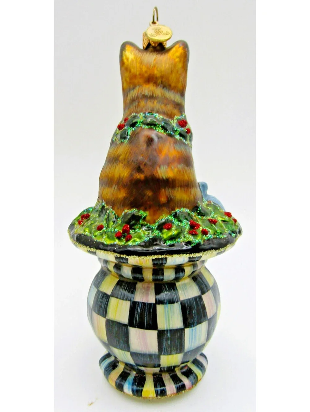 MacKenzie-Childs Courtly Cat Glass Ornament Poland 53910-41 with Tag and Box